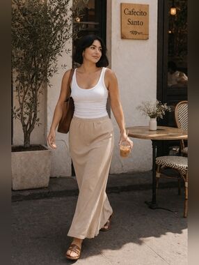 Cozy Cotton Jersey Maxi Skirt with Back Slit Sandstone Taupe